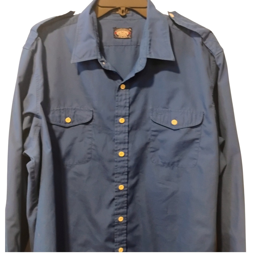 Knights Bridge Men XL Blue Button Down Shirt Long Sleeve Epaulets Utility Pocket